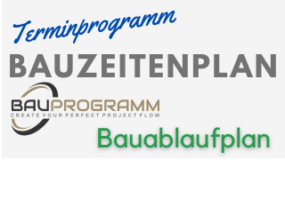 Logos von Bauprogramm, Bauzeitenplan, Terminprogramm, Bauablaufplan